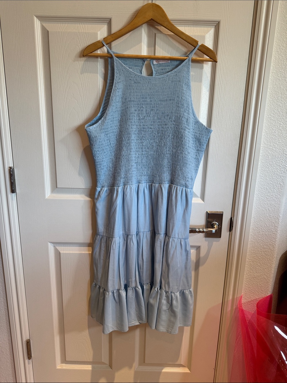 Girls Light Blue Smocked Tank Tiered Dress